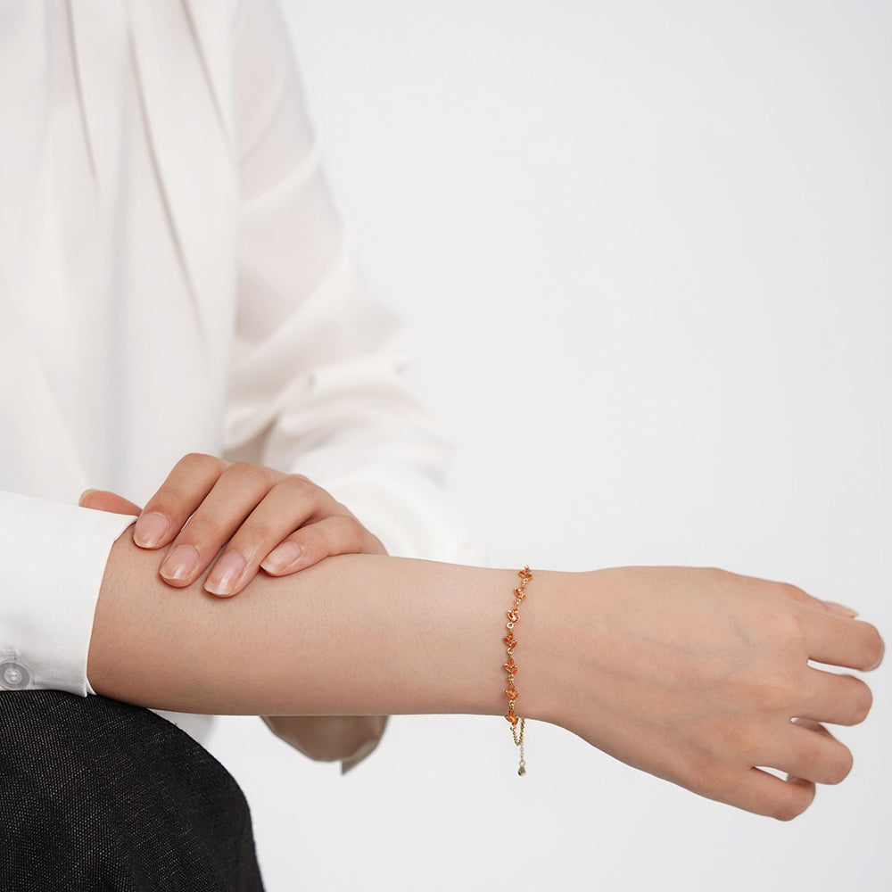 Color Stone Inlay Bracelet – Tiny Leaf, Prosperous Red Series