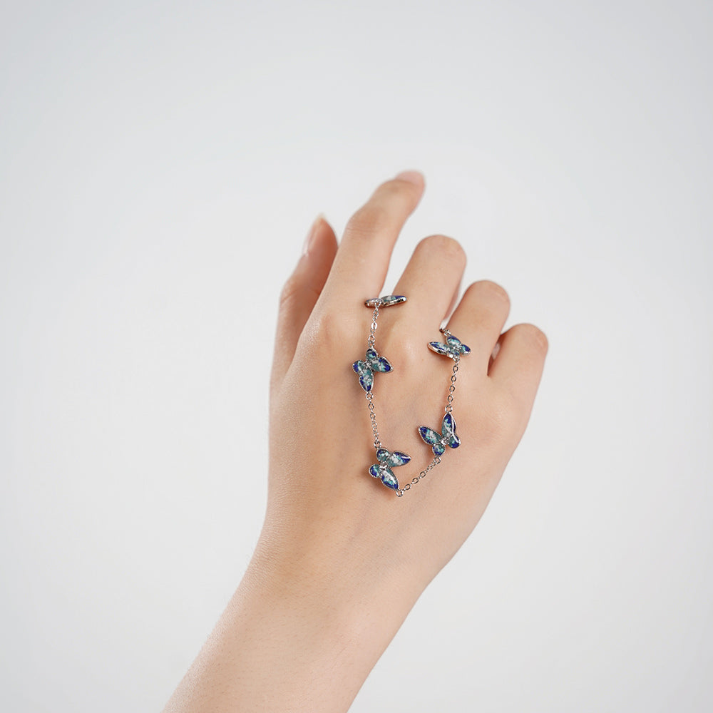 Color Stone Inlay Bracelet – Butterfly, Blue & White Series