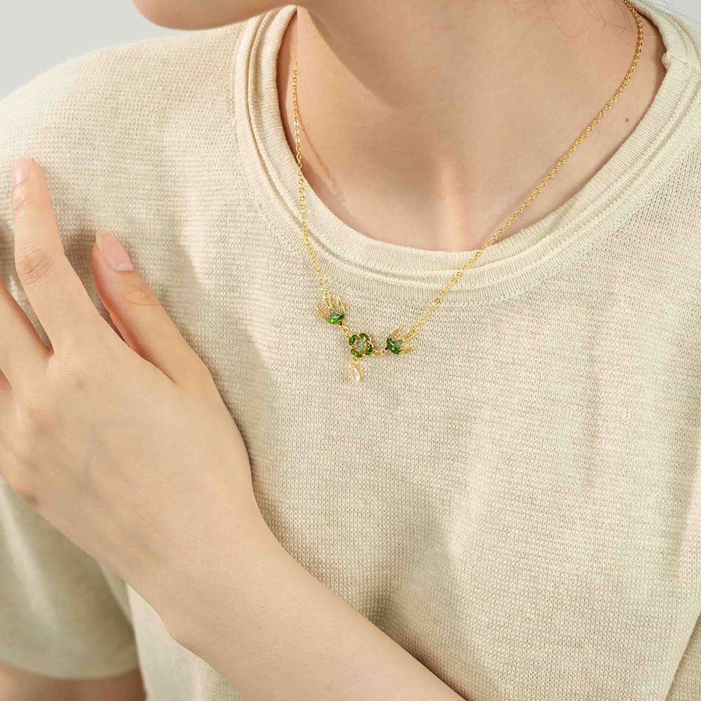 Color Stone Inlay Necklace – Swallow & Blossom Design