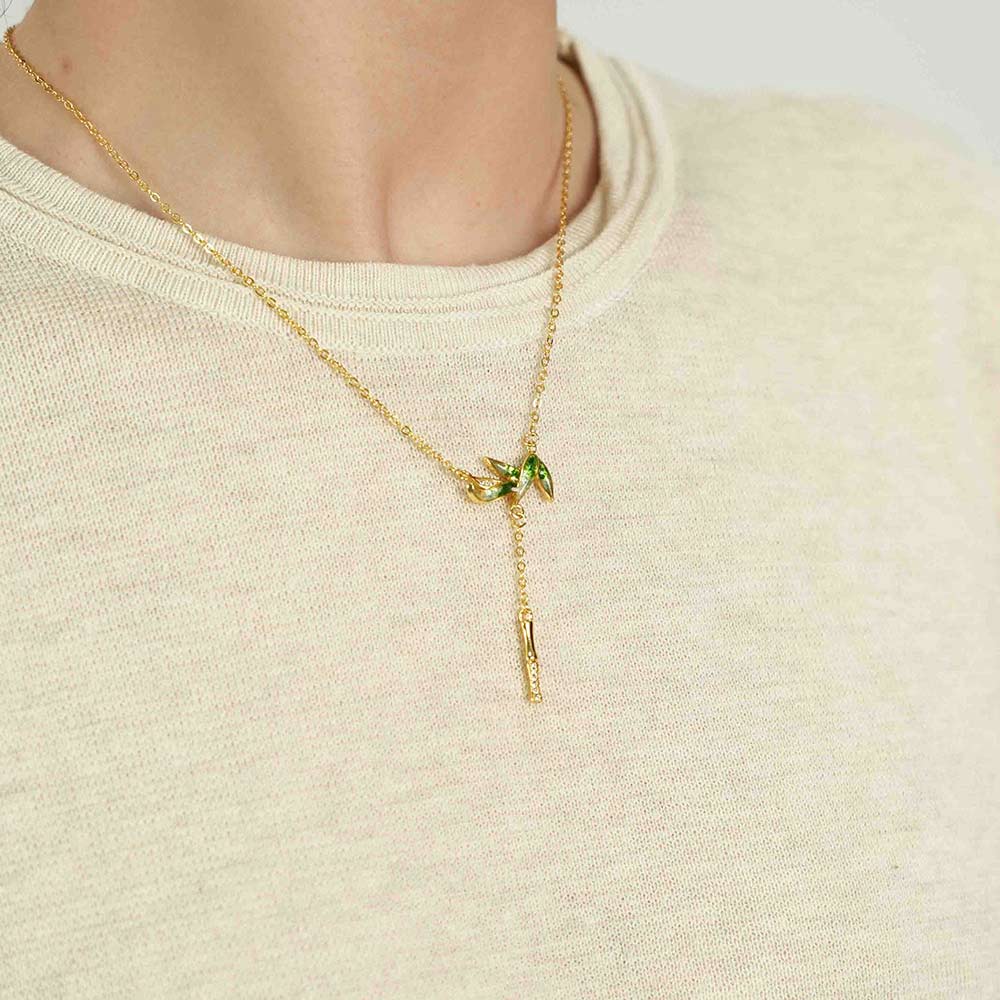Jadeite Bamboo Leaf Necklace with Colored Stone Inlay