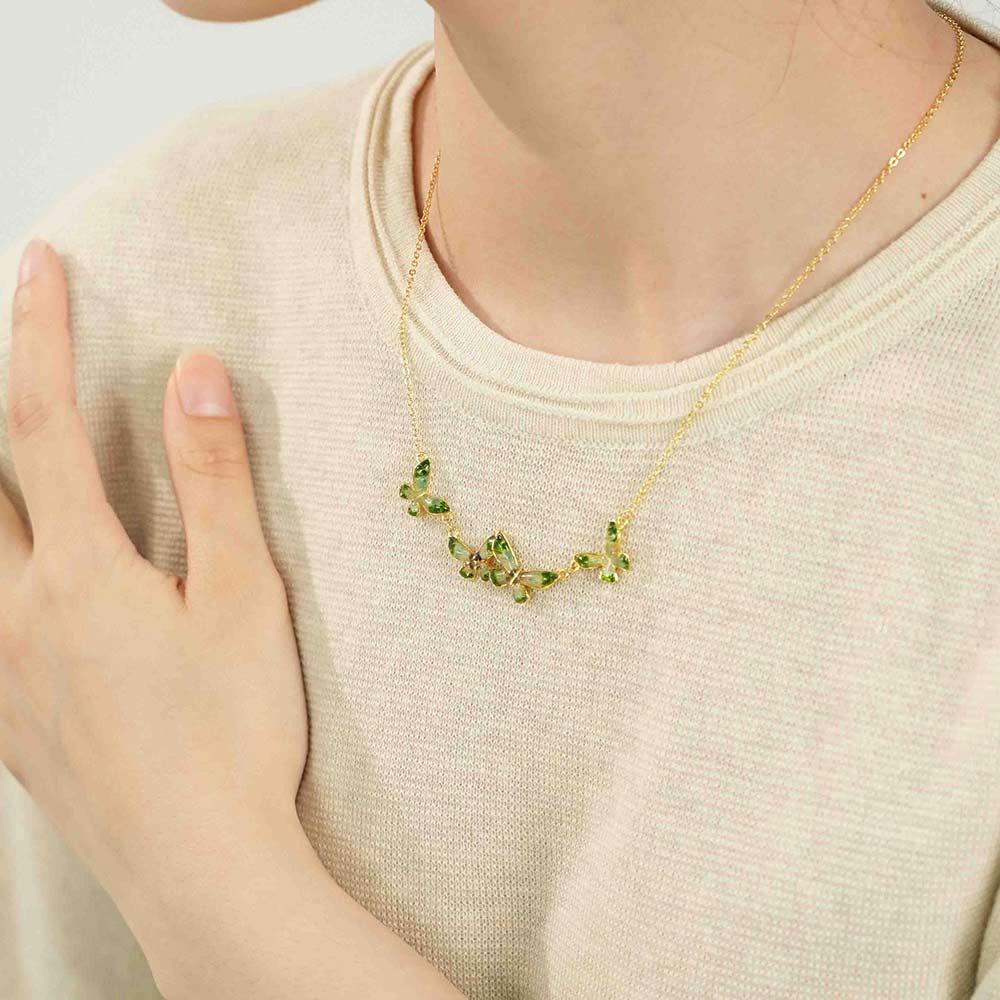 Jadeite Green Butterfly Necklace with Colored Stone Inlay