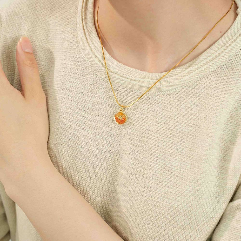 Color Stone Inlay Necklace Shell Blazing Red Collection