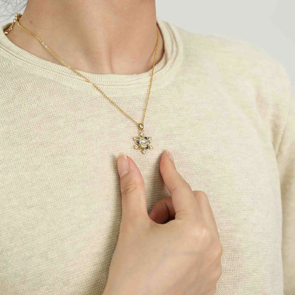 Color Stone Inlay Snowflake Necklace – Blue & White Series
