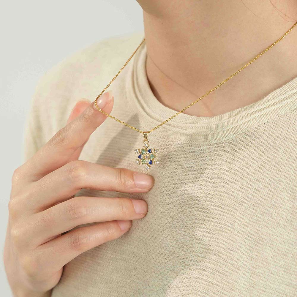 Color Stone Inlay Snowflake Necklace – Blue & White Series
