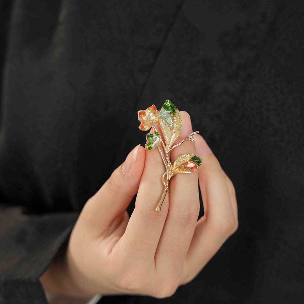 Color Stone Inlay Floral Branch Brooch – Spring Gradient Series