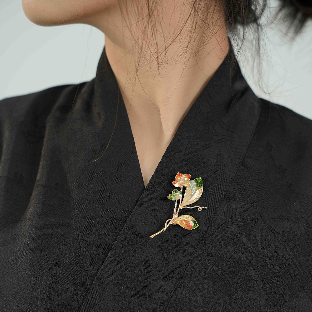 Color Stone Inlay Floral Branch Brooch – Spring Gradient Series