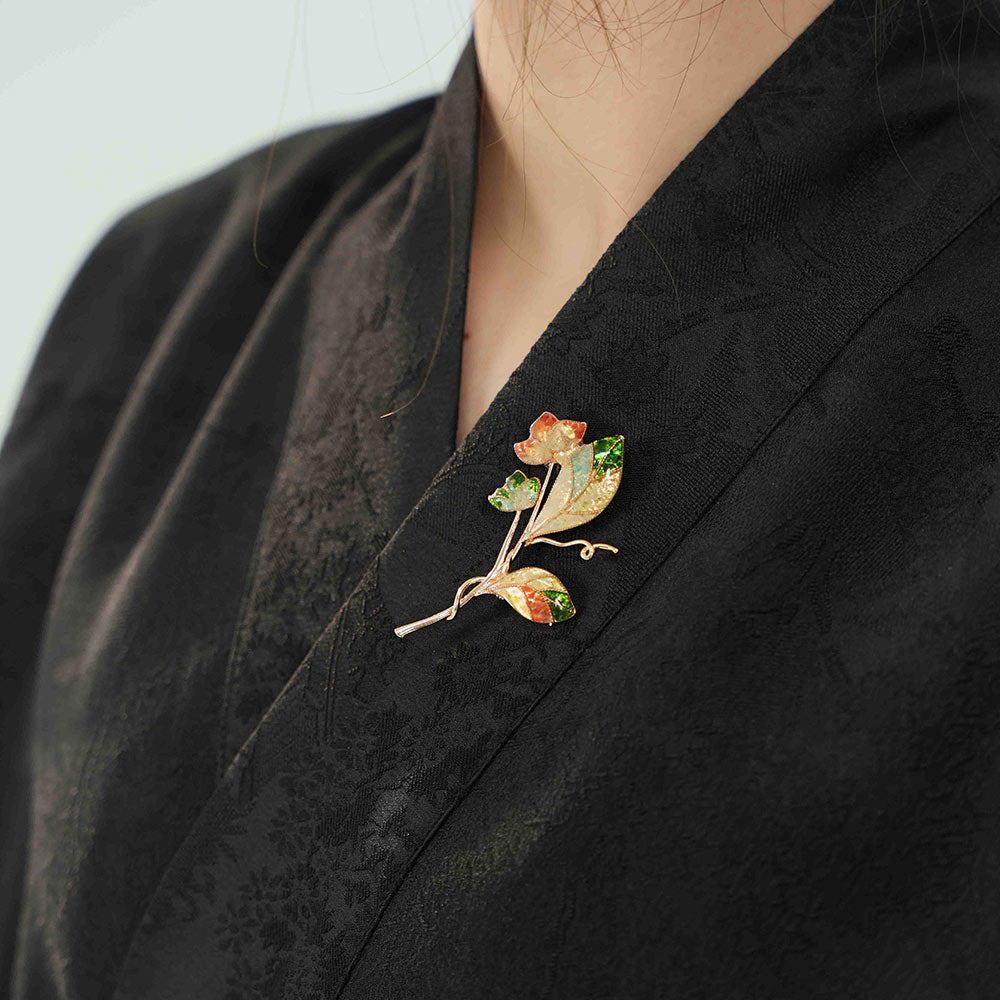 Color Stone Inlay Floral Branch Brooch – Spring Gradient Series
