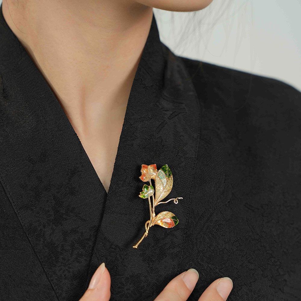 Color Stone Inlay Floral Branch Brooch – Spring Gradient Series