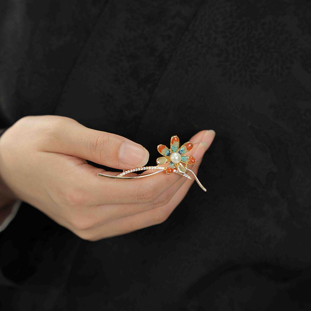 Dunhuang Style Stone Inlay Daisy Flower Brooch