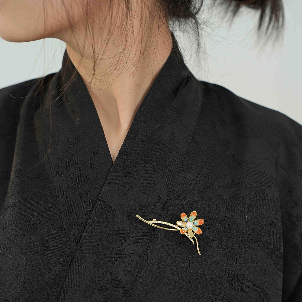 Dunhuang Style Stone Inlay Daisy Flower Brooch
