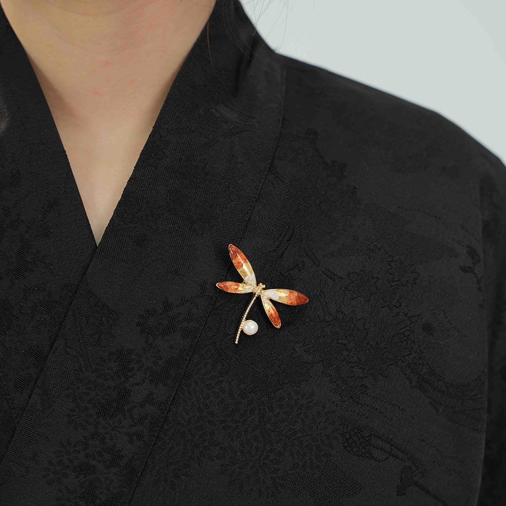 South Red Dragonfly B-Shaped Brooch with Color Stone Inlay