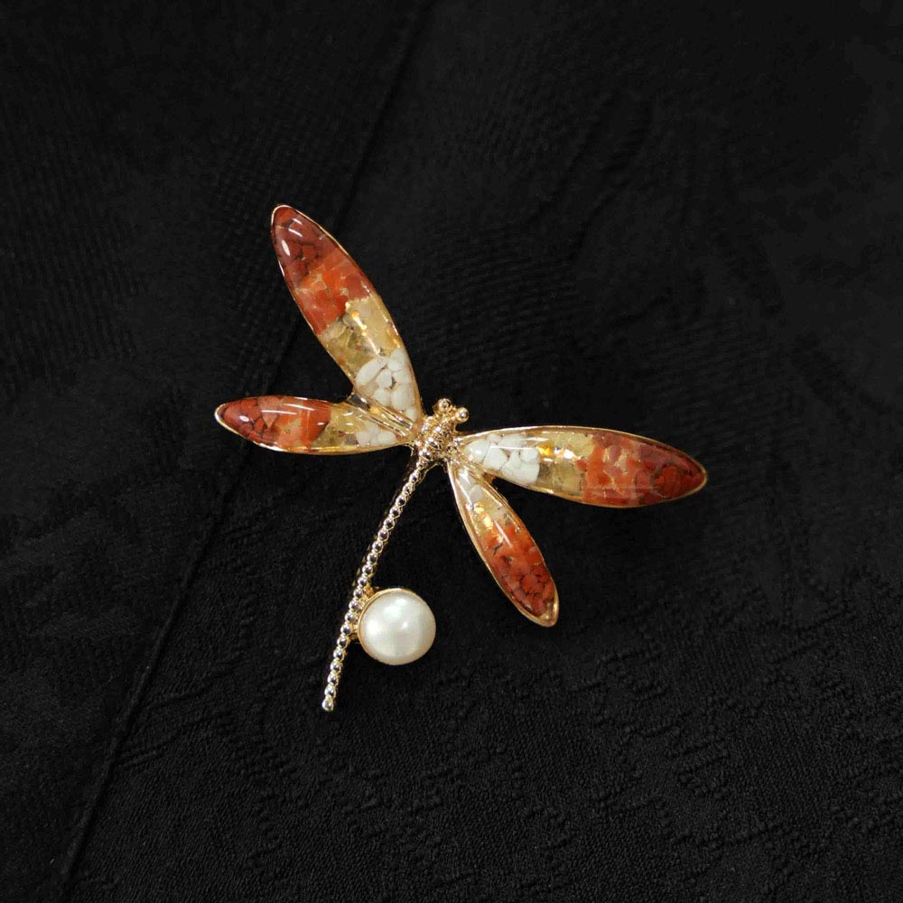 South Red Dragonfly B-Shaped Brooch with Color Stone Inlay