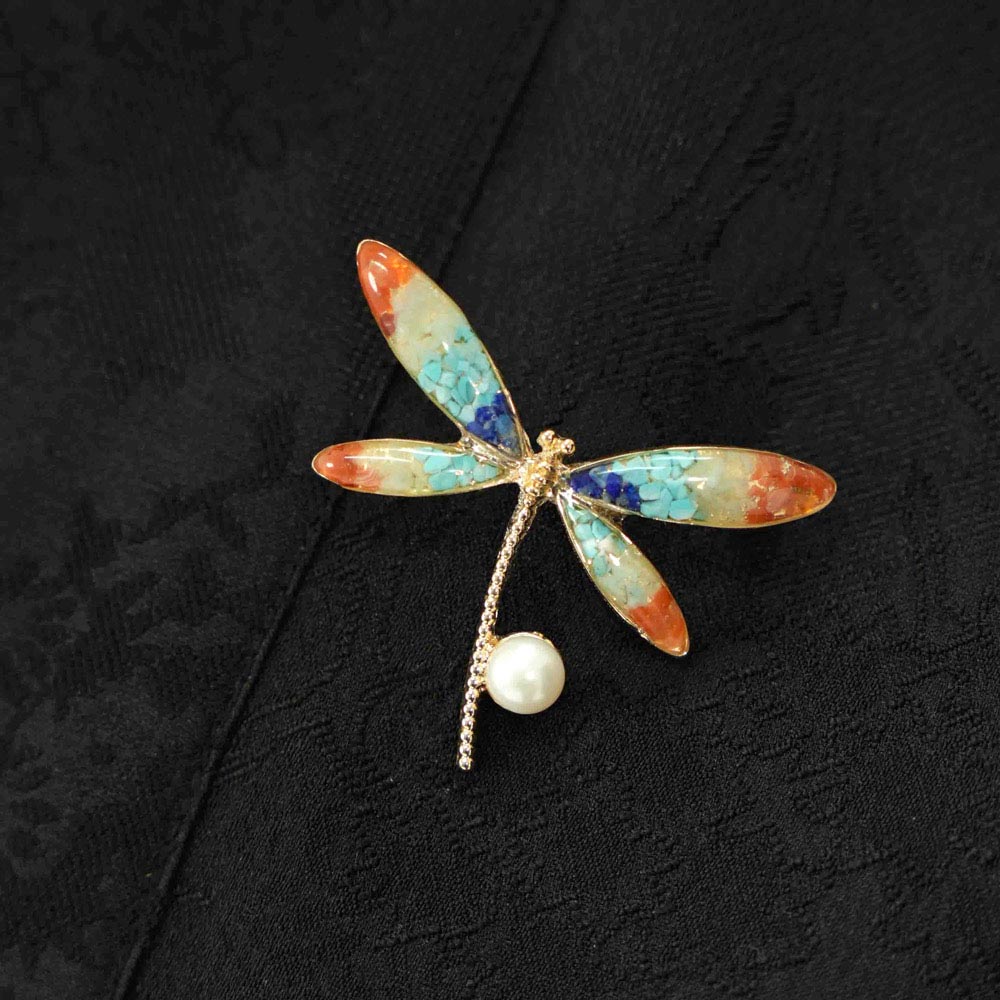 Dunhuang Red Stone Inlay Dragonfly Brooch