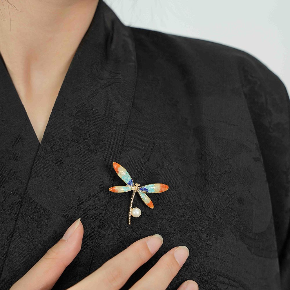 Dunhuang Red Stone Inlay Dragonfly Brooch