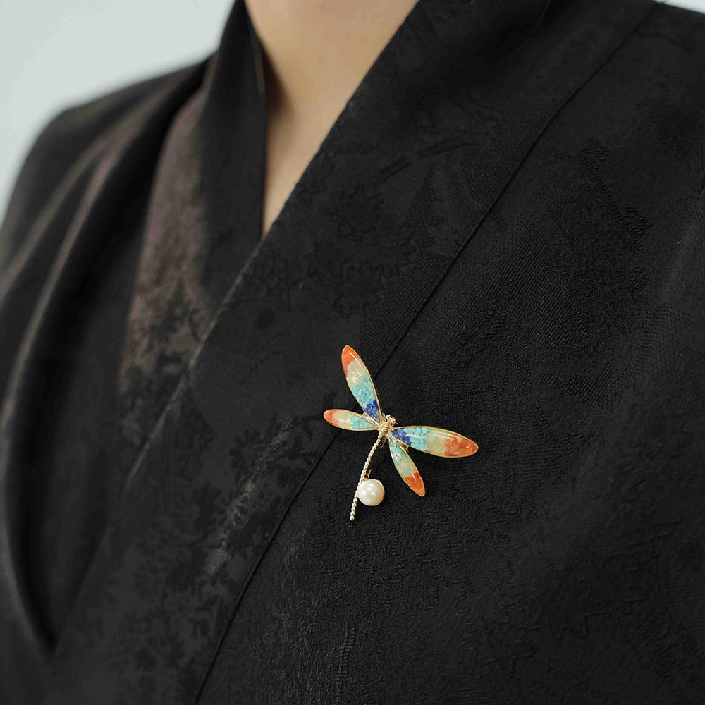 Dunhuang Red Stone Inlay Dragonfly Brooch