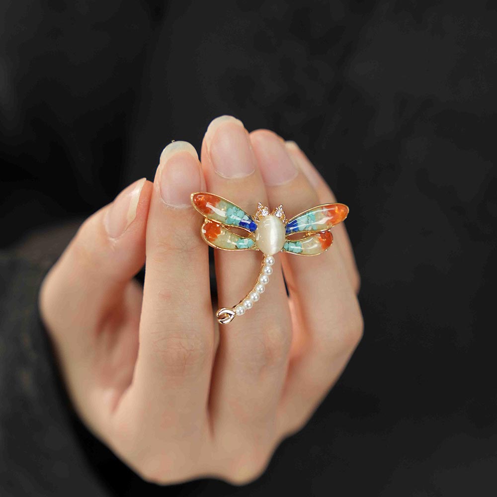 Dunhuang Red Stone Inlay Dragonfly Brooch