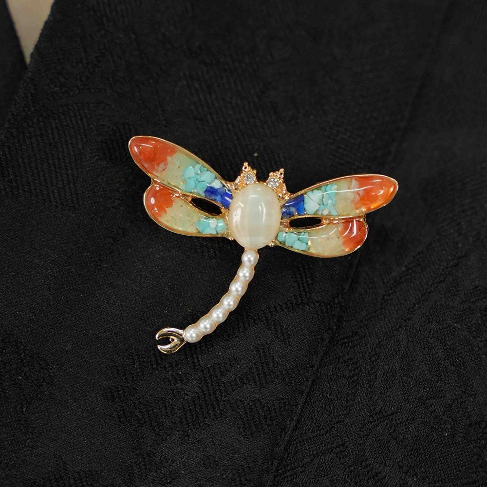 Dunhuang Red Stone Inlay Dragonfly Brooch