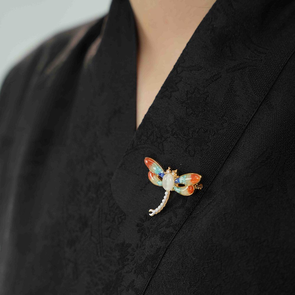 Dunhuang Red Stone Inlay Dragonfly Brooch