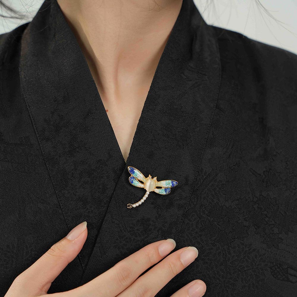 Lapis Dragonfly Brooch – Blue & White Porcelain