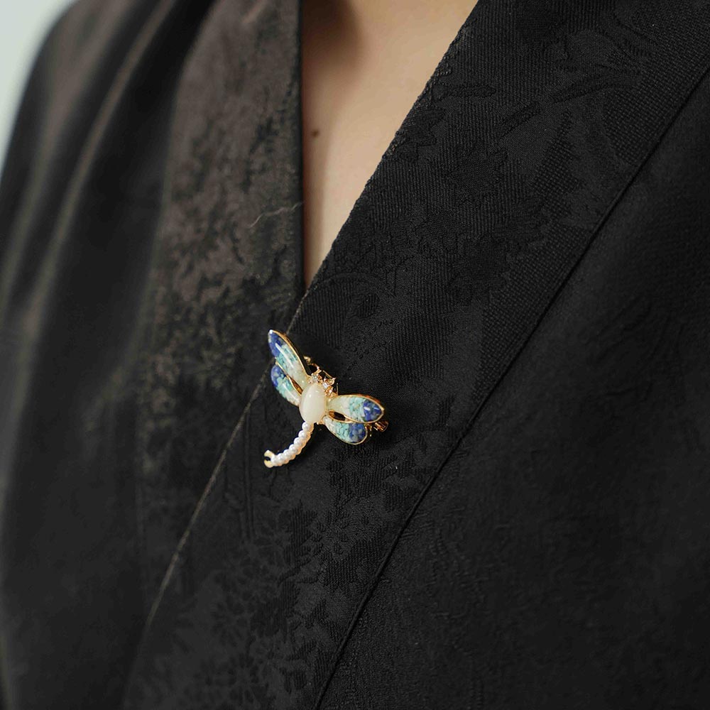 Lapis Dragonfly Brooch – Blue & White Porcelain