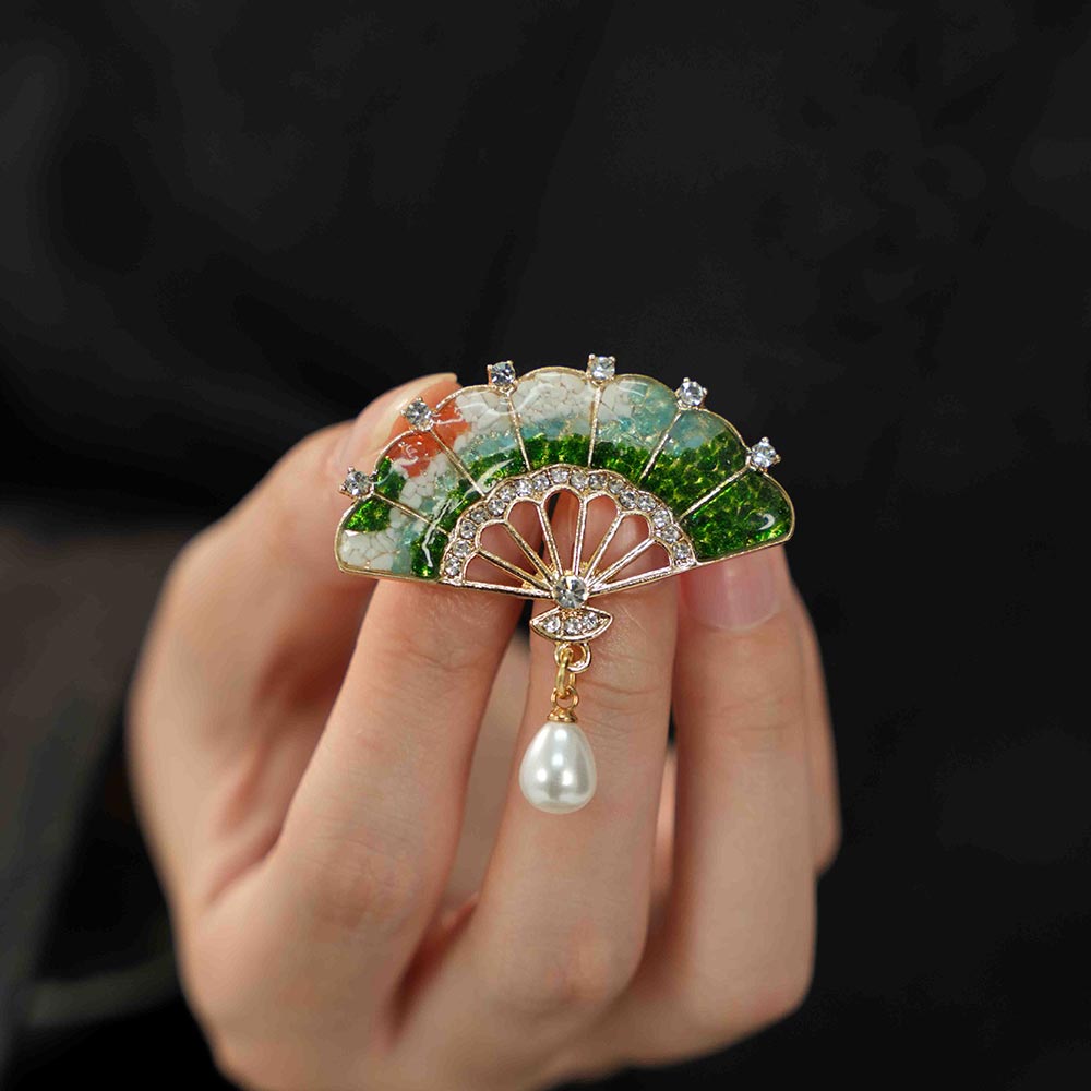 Color Stone Inlay Fan Brooch – Misty Jiangnan