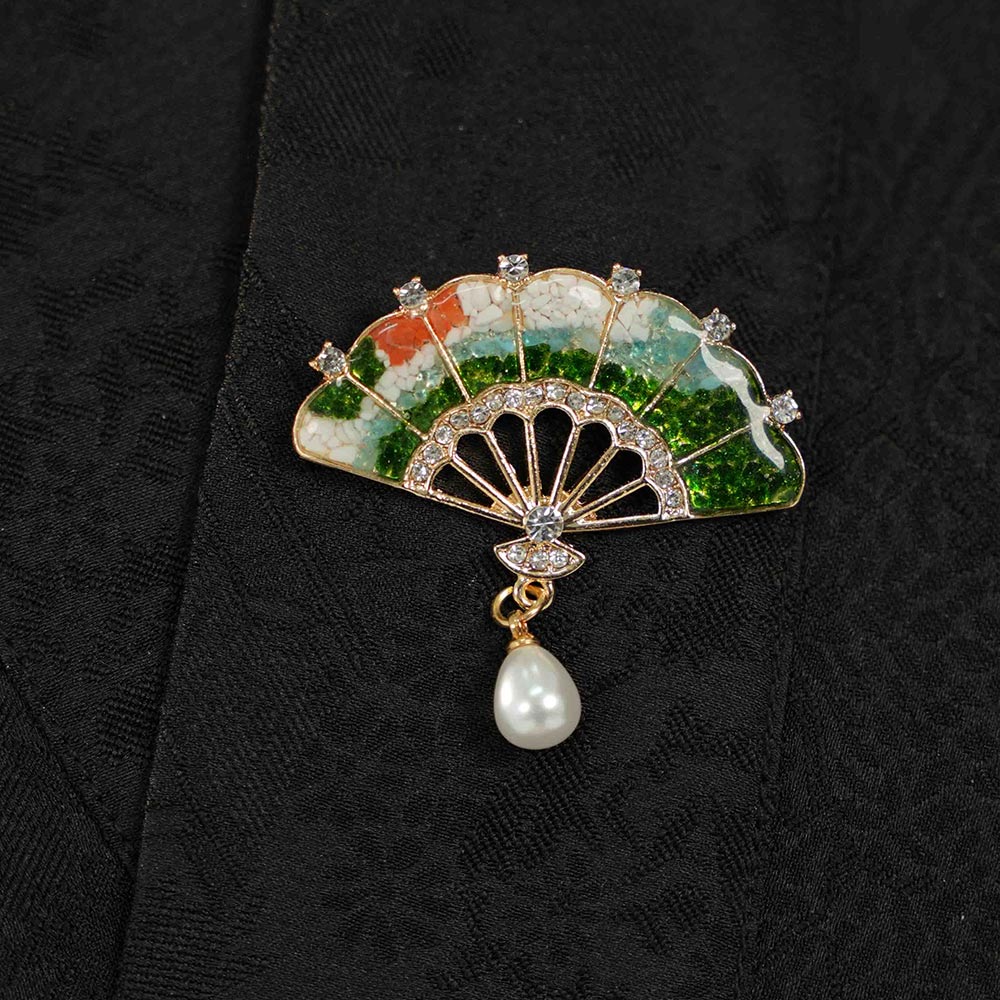 Color Stone Inlay Fan Brooch – Misty Jiangnan