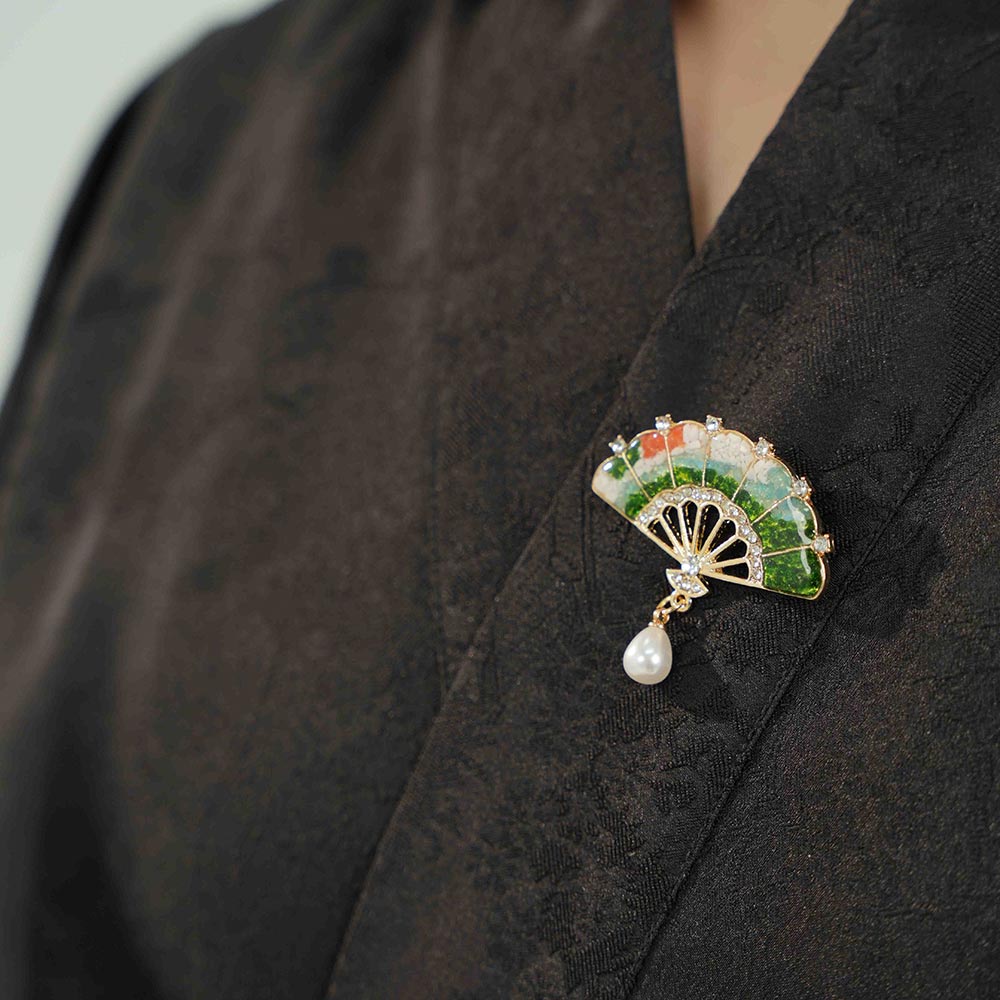 Color Stone Inlay Fan Brooch – Misty Jiangnan