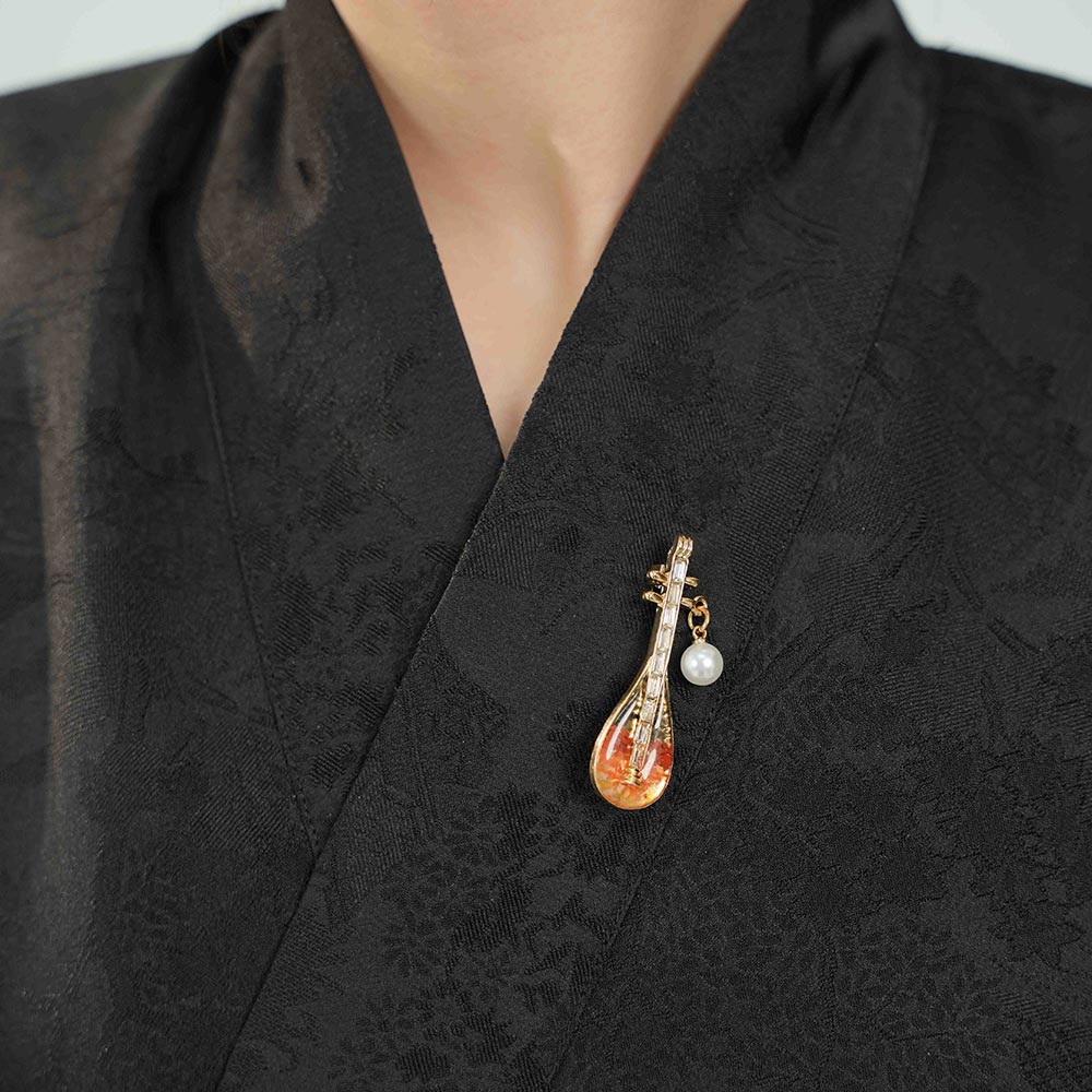 Color Stone Inlay Brooch – Pipa, Prosperous Red Series