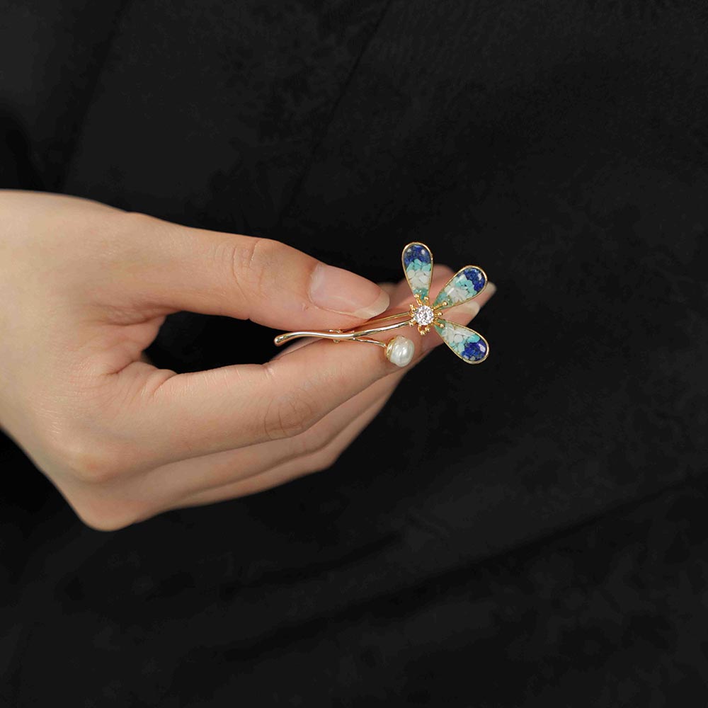 Blue & White Lucky Three-Leaf Clover Brooch