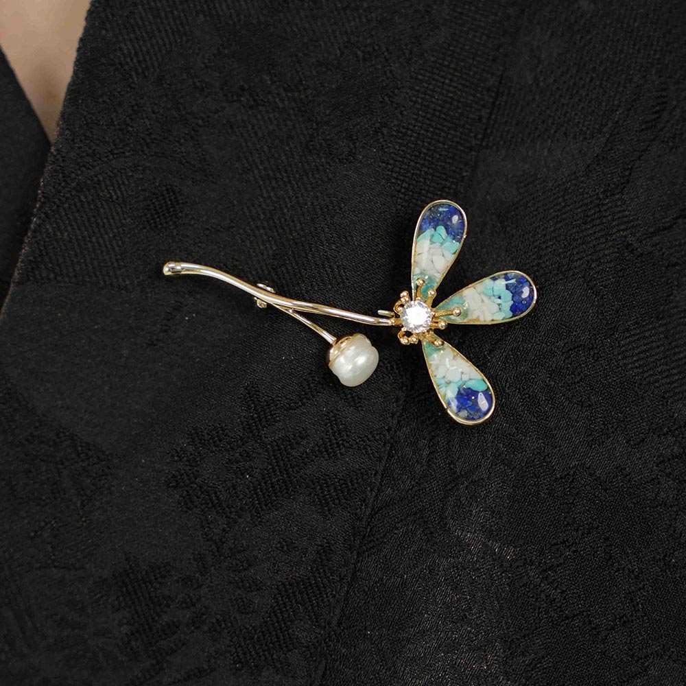 Blue & White Lucky Three-Leaf Clover Brooch