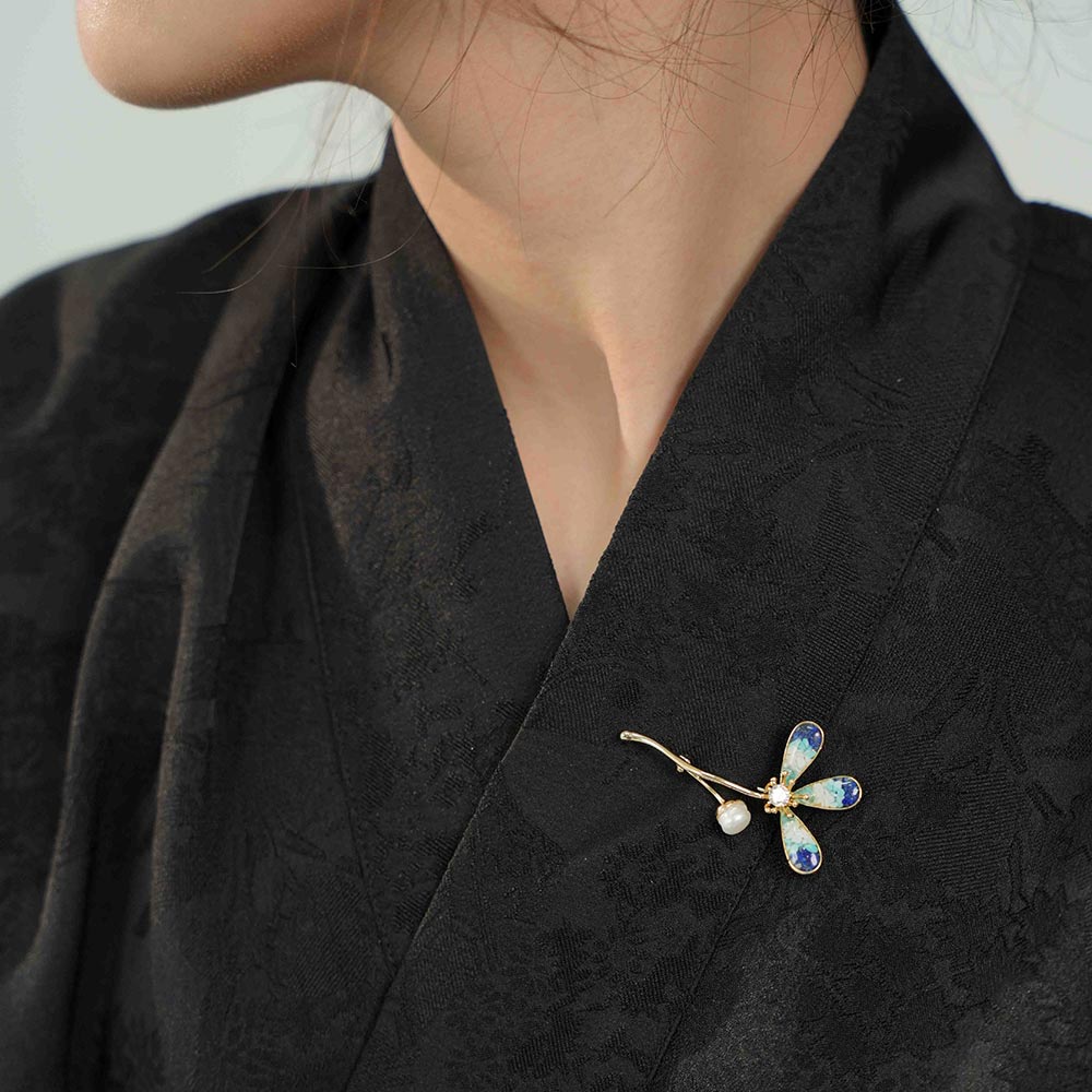 Blue & White Lucky Three-Leaf Clover Brooch