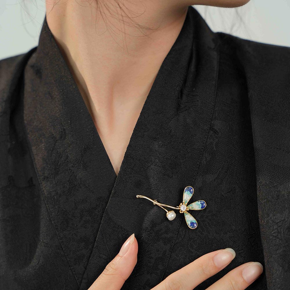 Blue & White Lucky Three-Leaf Clover Brooch
