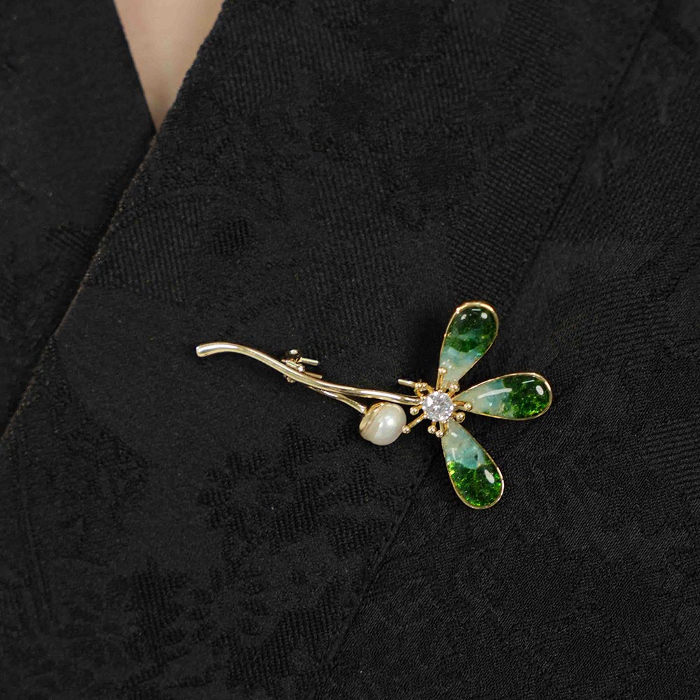Color Stone Inlay Clover Brooch – Emerald Green