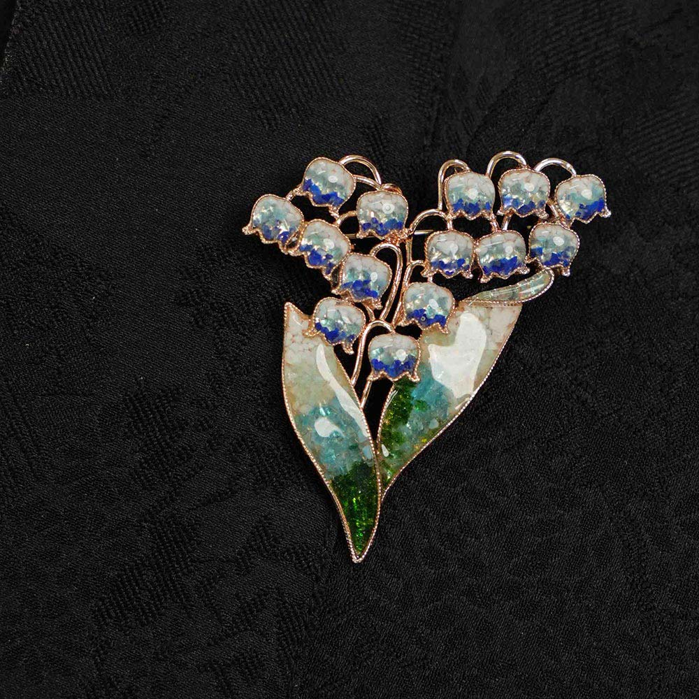 Blue-and-white Lily of the Valley Brooch Inlaid with Colored Stones