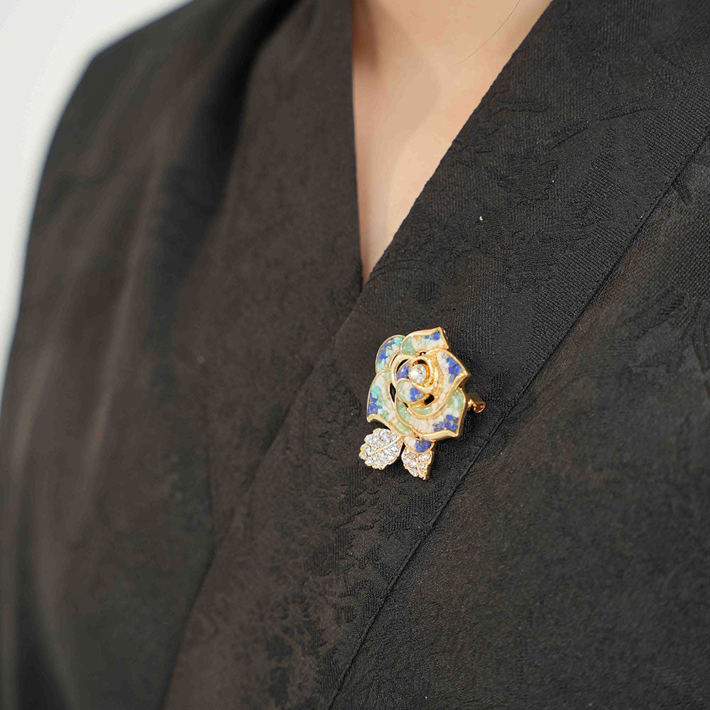 Color Stone Inlay Camellia Brooch – Blue & White Series