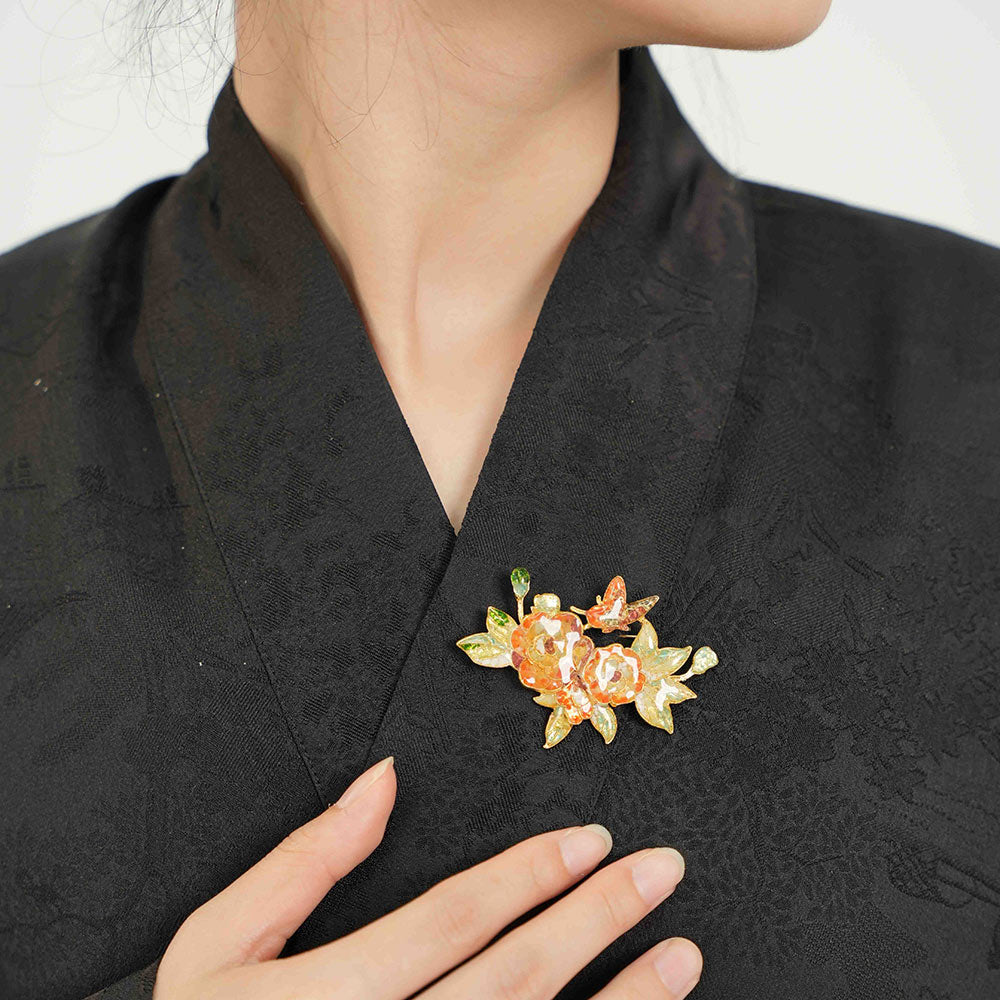 Color Stone Inlay Peony Brooch – Prosperity Bloom