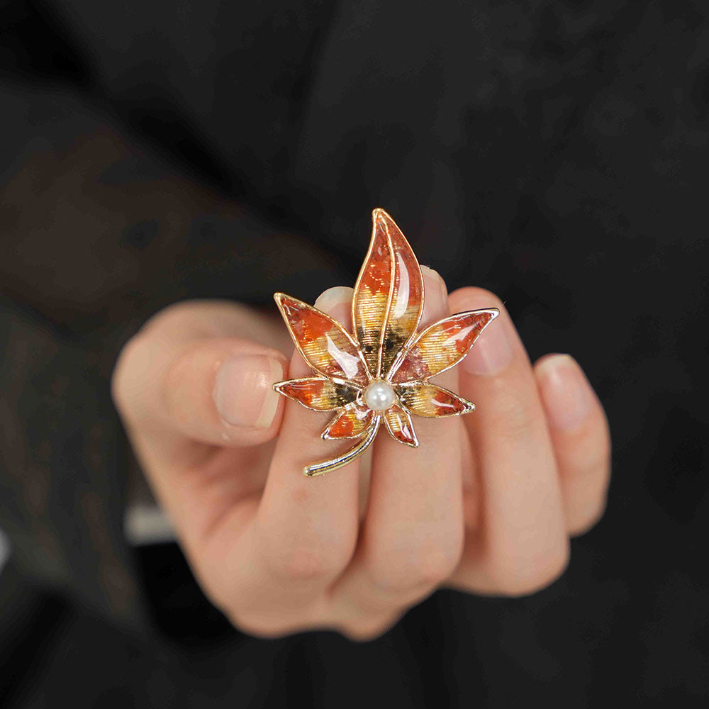 Color Stone Inlay Maple Leaf Brooch – Series