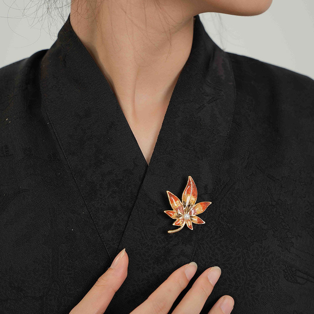 Color Stone Inlay Maple Leaf Brooch – Series