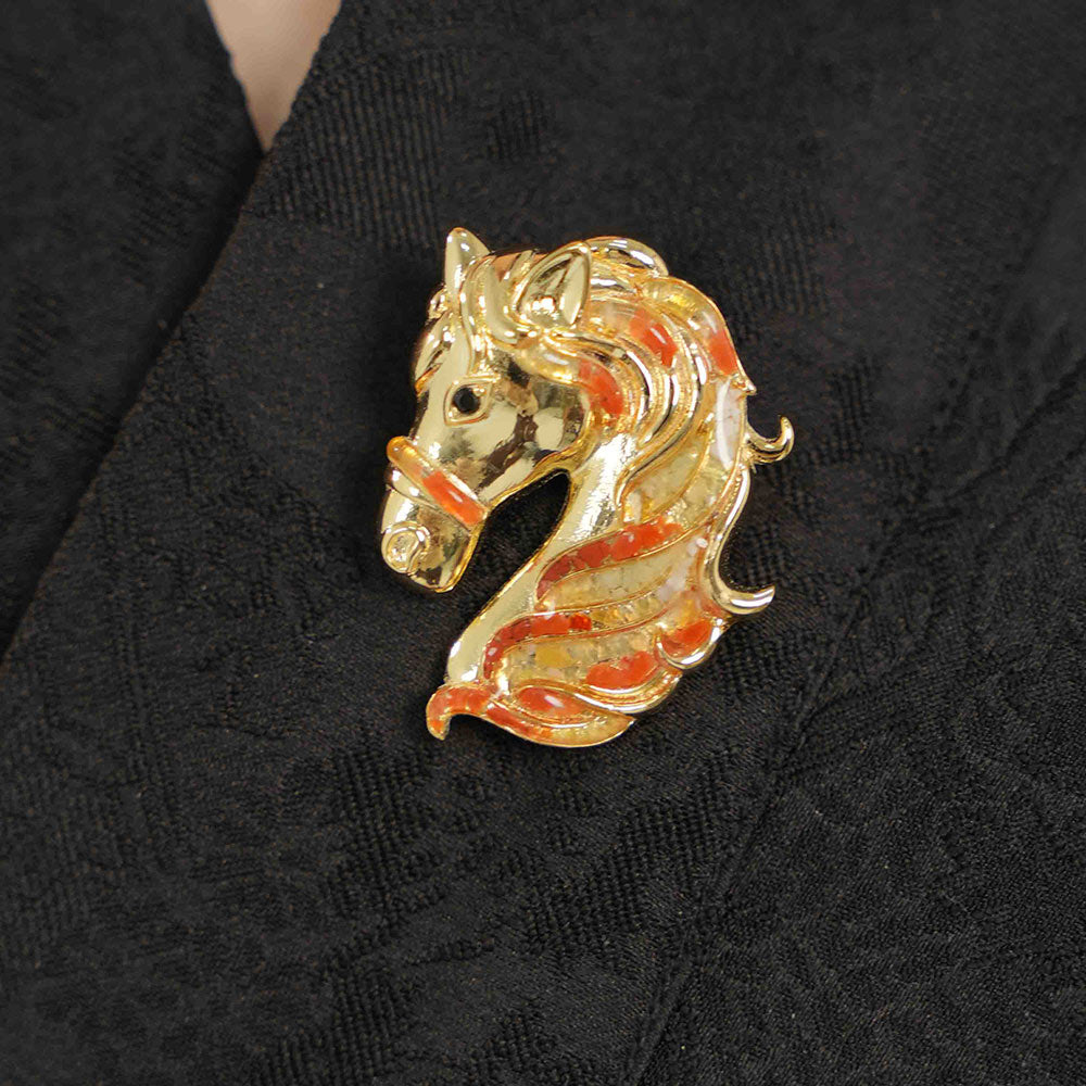 Color Stone Inlay Horse Brooch – Prosperous Red Series