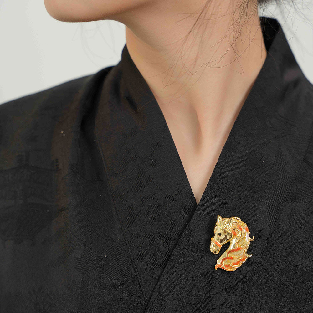 Color Stone Inlay Horse Brooch – Prosperous Red Series