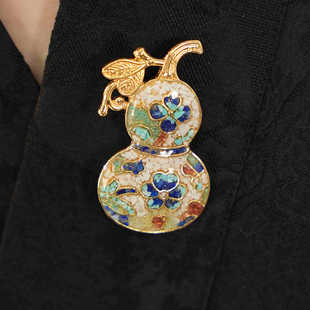 Color Stone Inlay Multi-Gourd Brooch – Blue & White Series