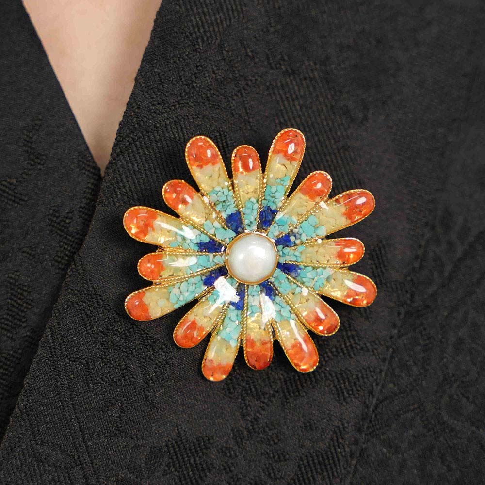 Dunhuang Stone Inlay Chrysanthemum Brooch
