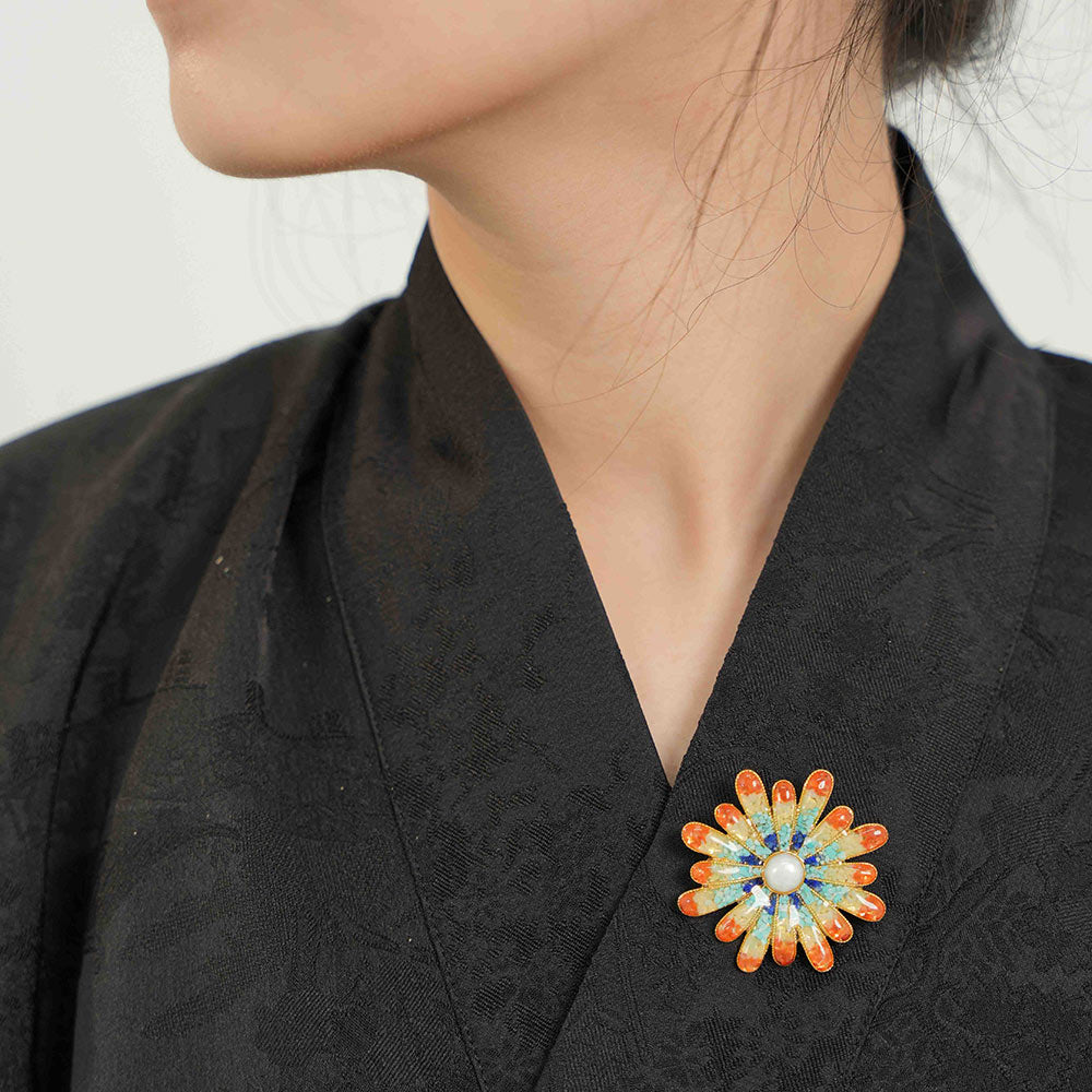 Dunhuang Stone Inlay Chrysanthemum Brooch