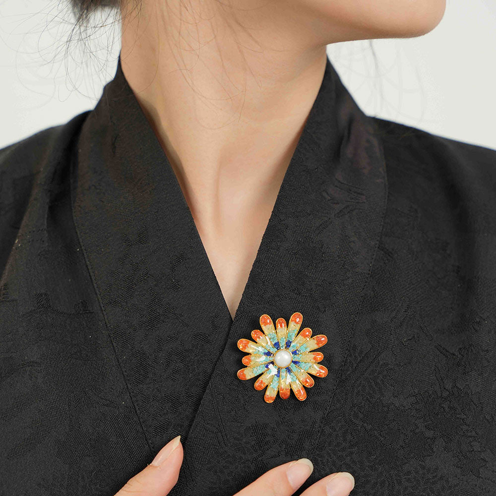 Dunhuang Stone Inlay Chrysanthemum Brooch