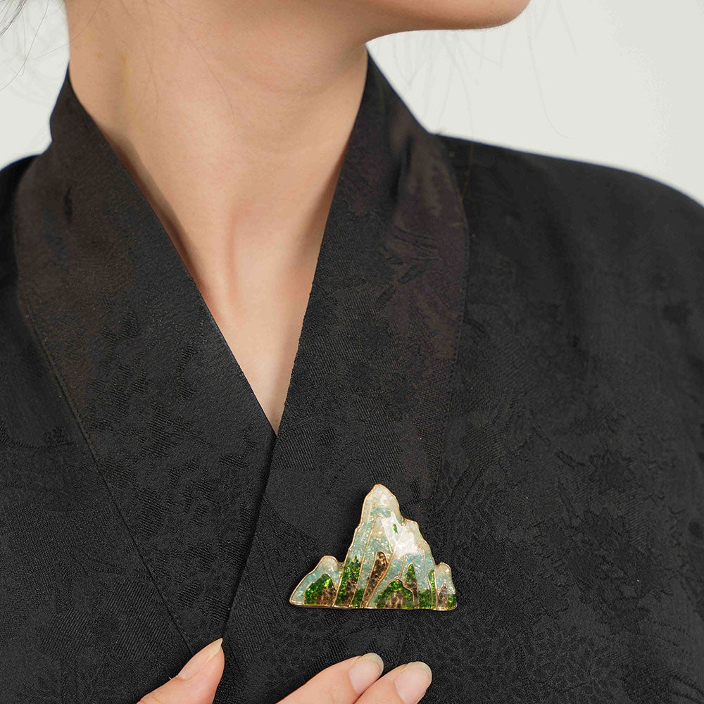 Jadeite Landscape Brooch with Colored Stone Inlay, Style D