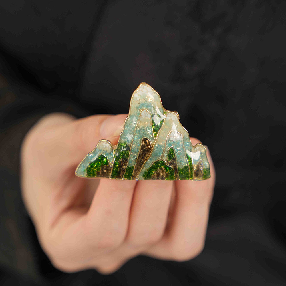 Jadeite Landscape Brooch with Colored Stone Inlay, Style D