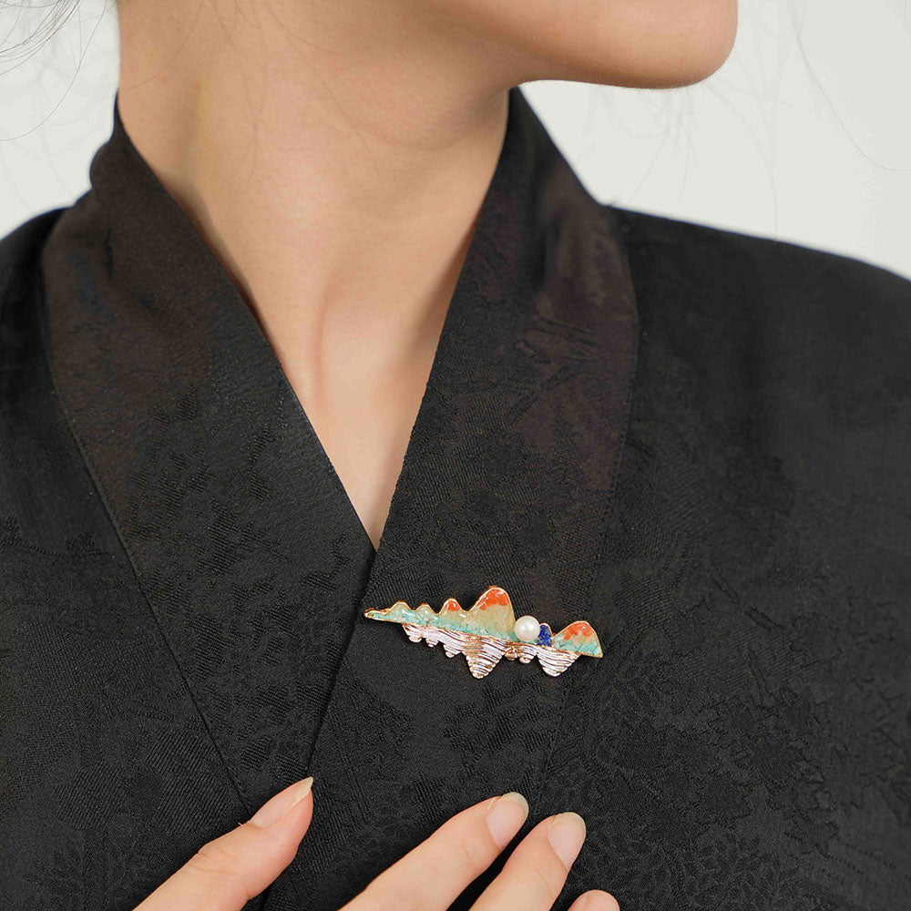 Dunhuang Stone Inlay Landscape Reflection Brooch