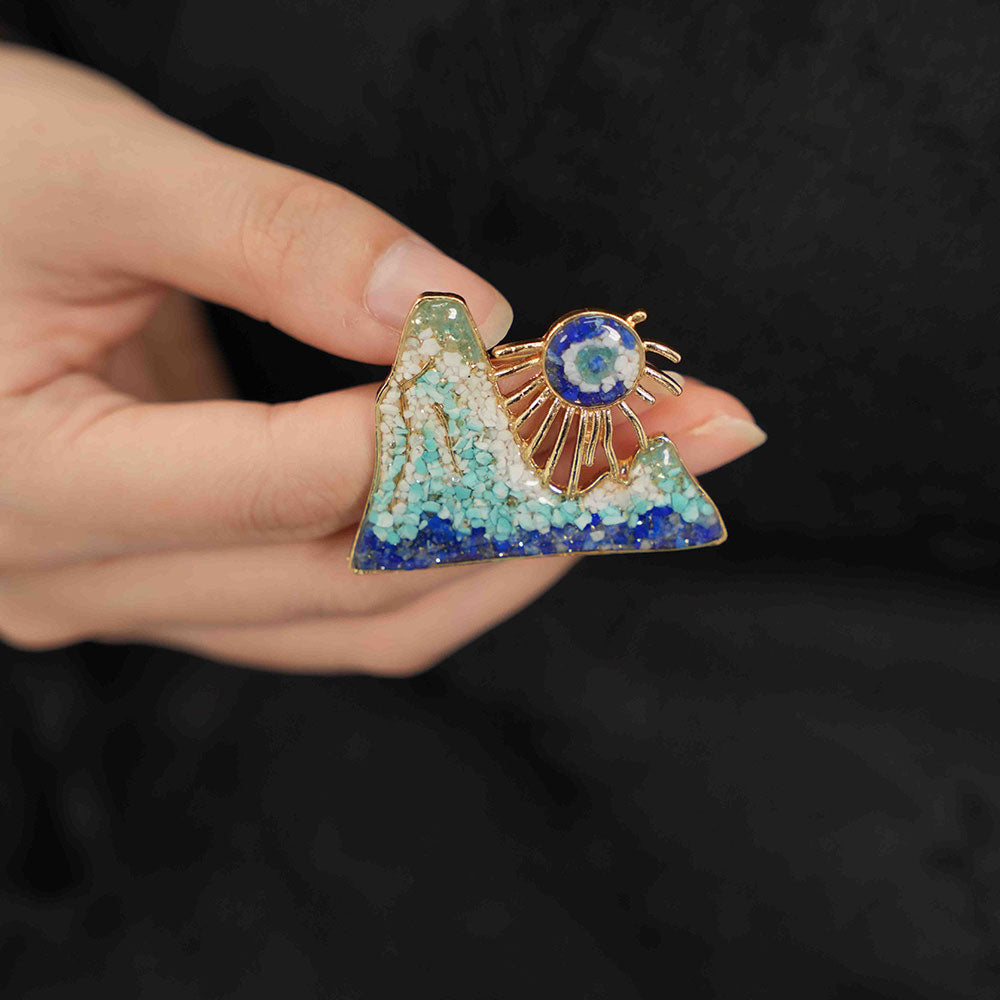 Dunhuang-Colored Rising Sun East Brooch Inlaid with Colored Stones