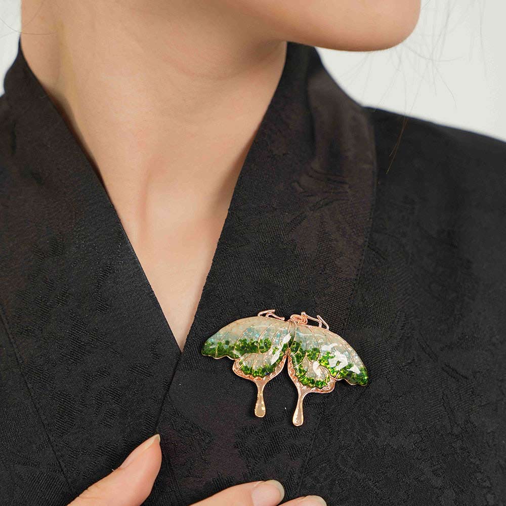 Jade Green Stone Inlay Butterfly Shape Brooch