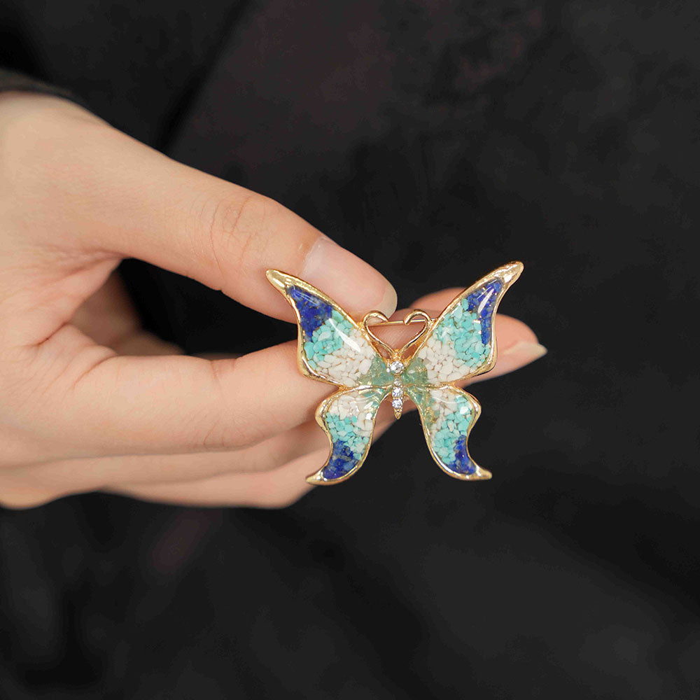 Blue & White Stone Inlay Butterfly Brooch